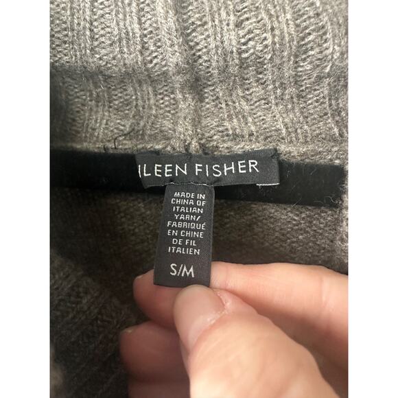 Eileen Fisher Poncho Sweater Womens S/M Beige Merino Wool Yak Designer Cowl B18 - Picture 3 of 6